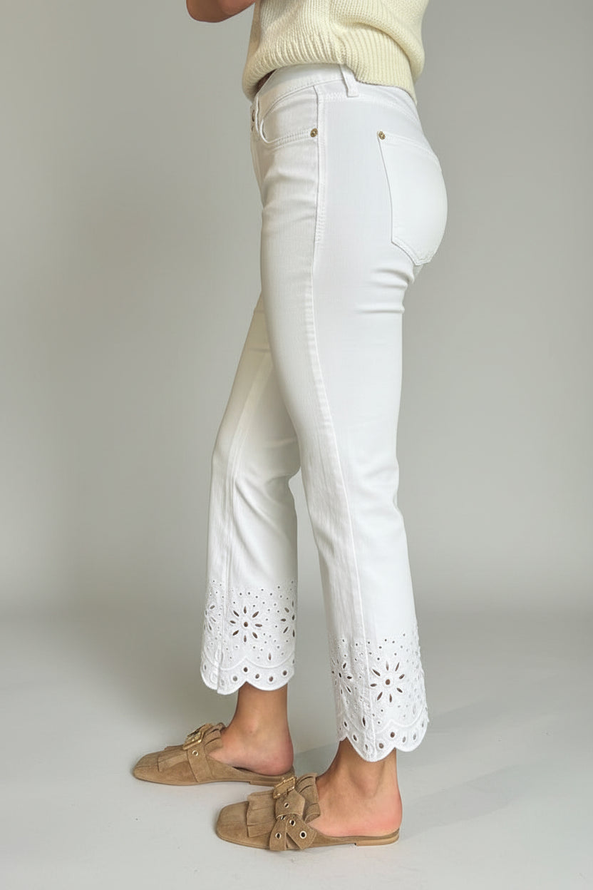 KICK FLARE MODERN EMBROIDERED JEANS - WHITE DENIM