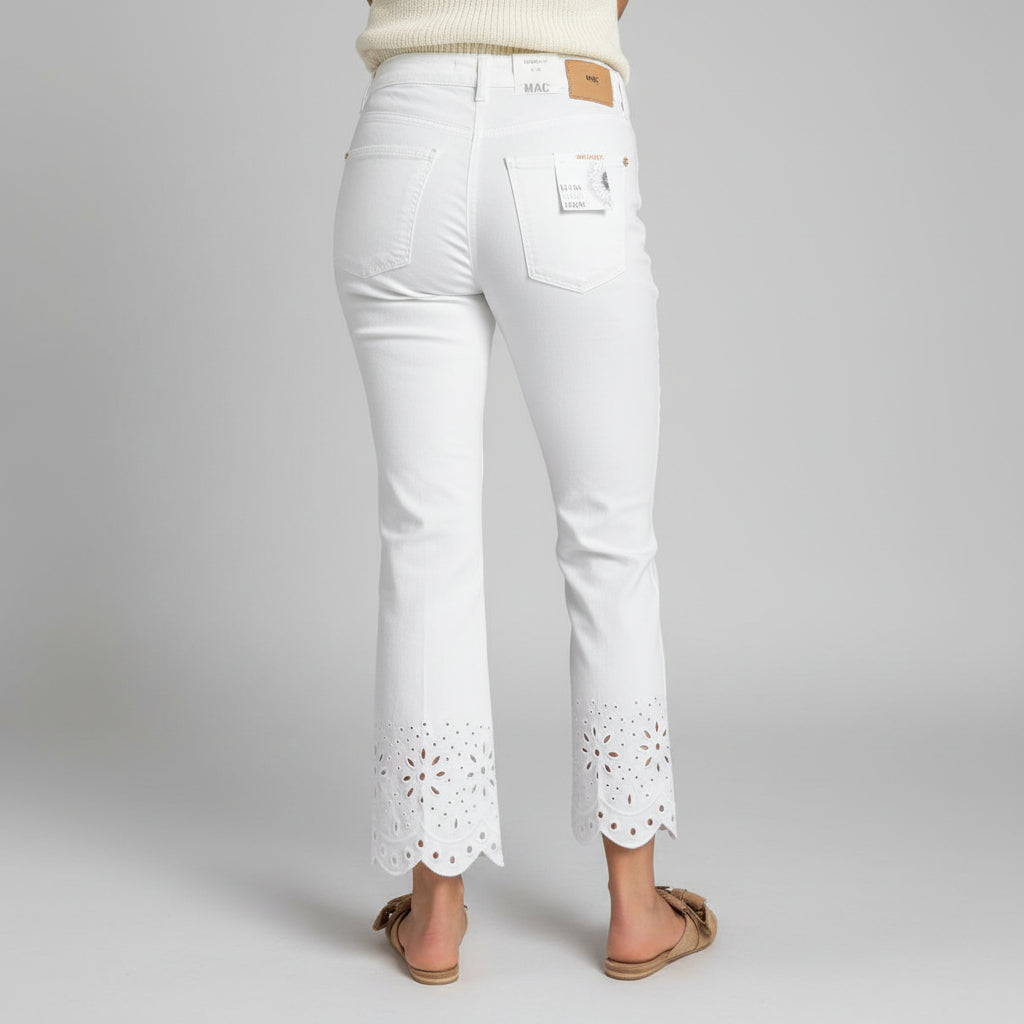 KICK FLARE MODERN EMBROIDERED JEANS - WHITE DENIM