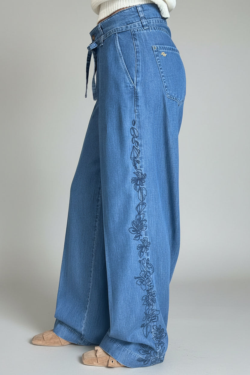 WENDY EMBROIDERED DENIM TROUSER - MID BLUE HERITAGE