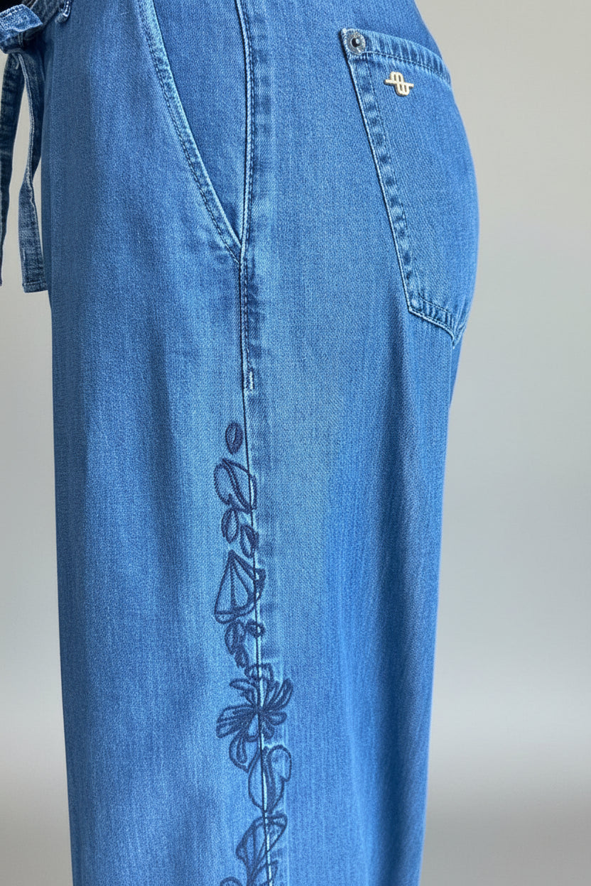 WENDY EMBROIDERED DENIM TROUSER - MID BLUE HERITAGE
