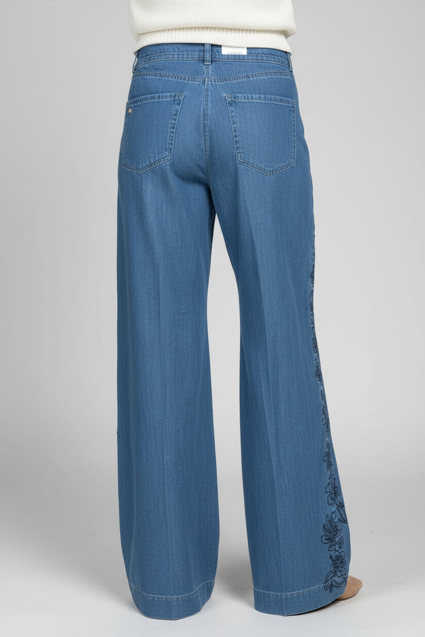 WENDY EMBROIDERED DENIM TROUSER - MID BLUE HERITAGE