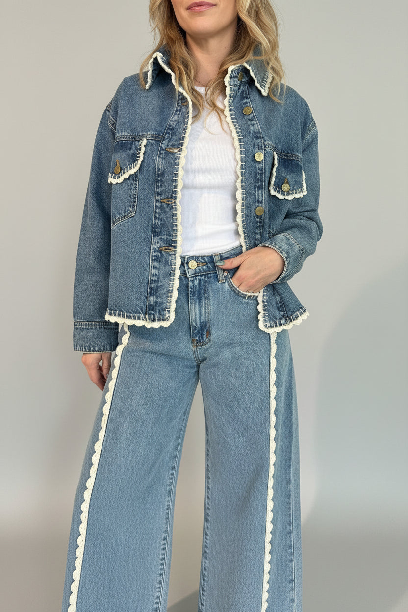 CUORO JEAN CROCHET JACKET - SKY BLUE