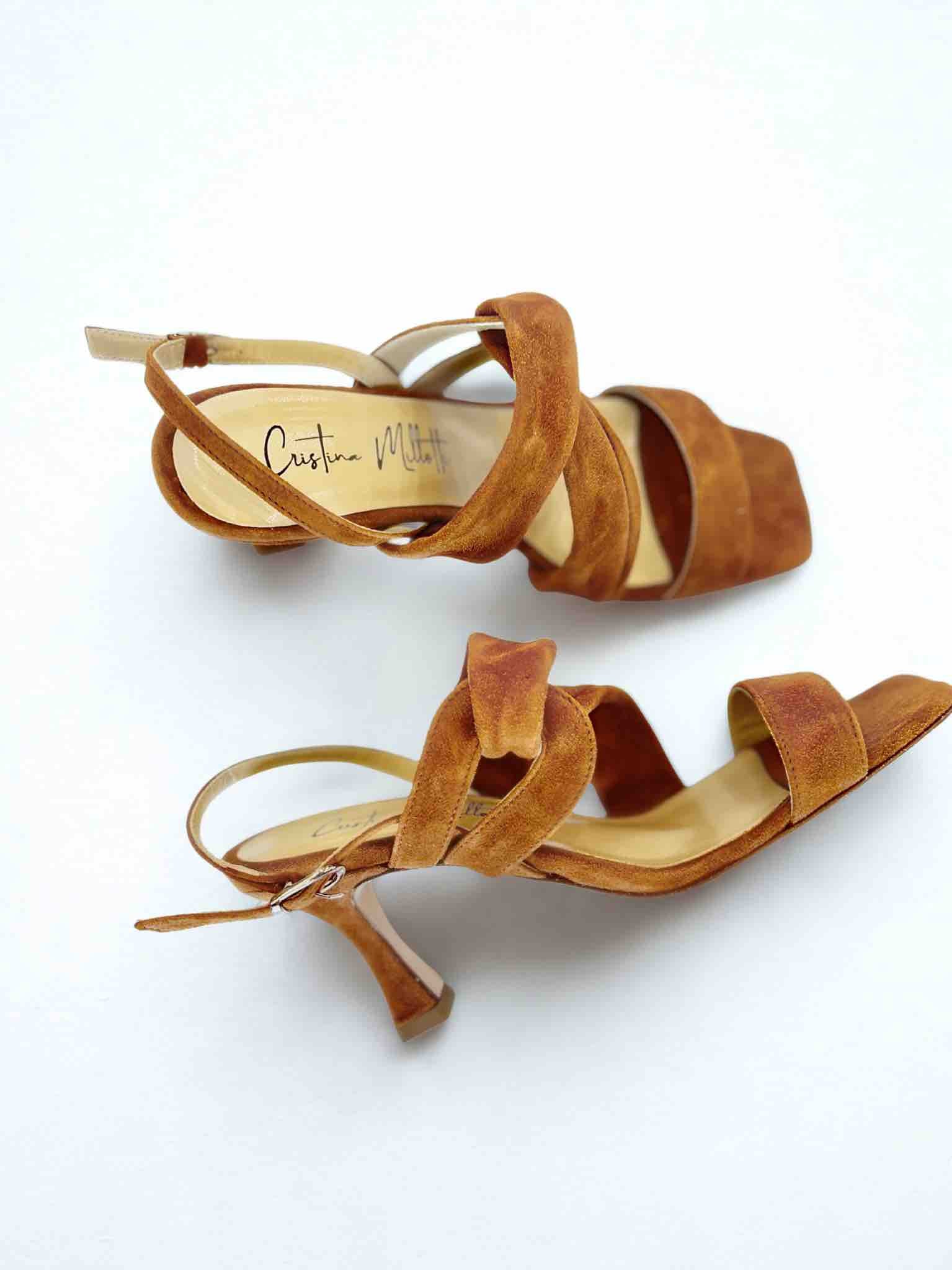 GIAMAICA SUEDE HEELED SANDAL - WHISKEY