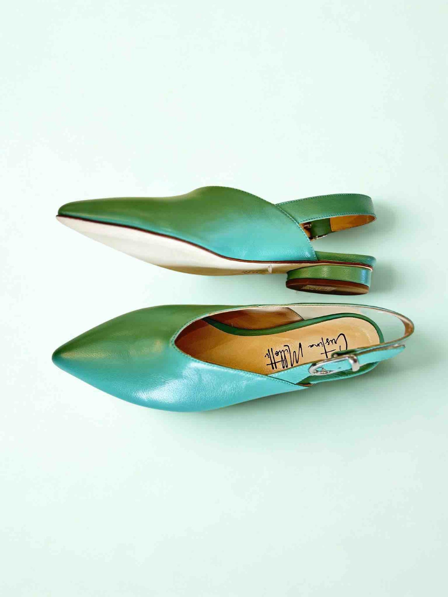 AMETISTA LEATHER SLINGBACK SANDAL - AQUAMARINE