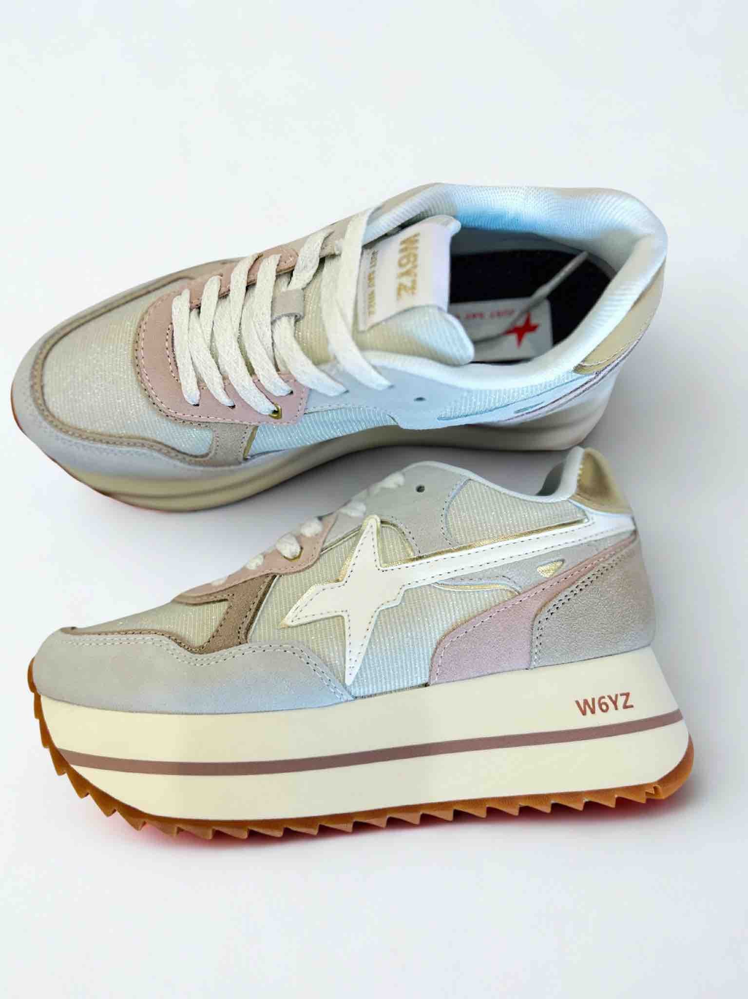 DEVA W. SUEDE METALLIC FABRIC SNEAKER - WHITE/BEIGE/PLATINUM