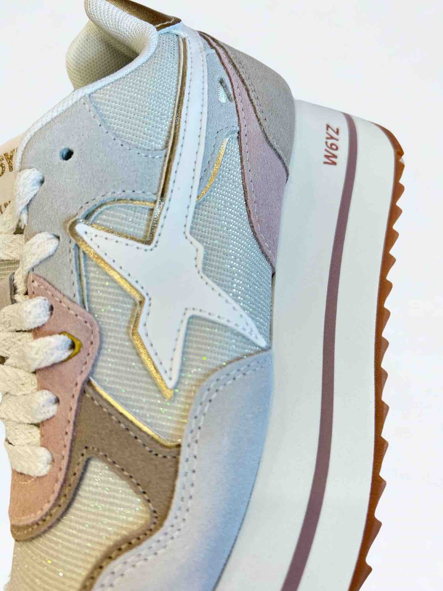 DEVA W. SUEDE METALLIC FABRIC SNEAKER - WHITE/BEIGE/PLATINUM
