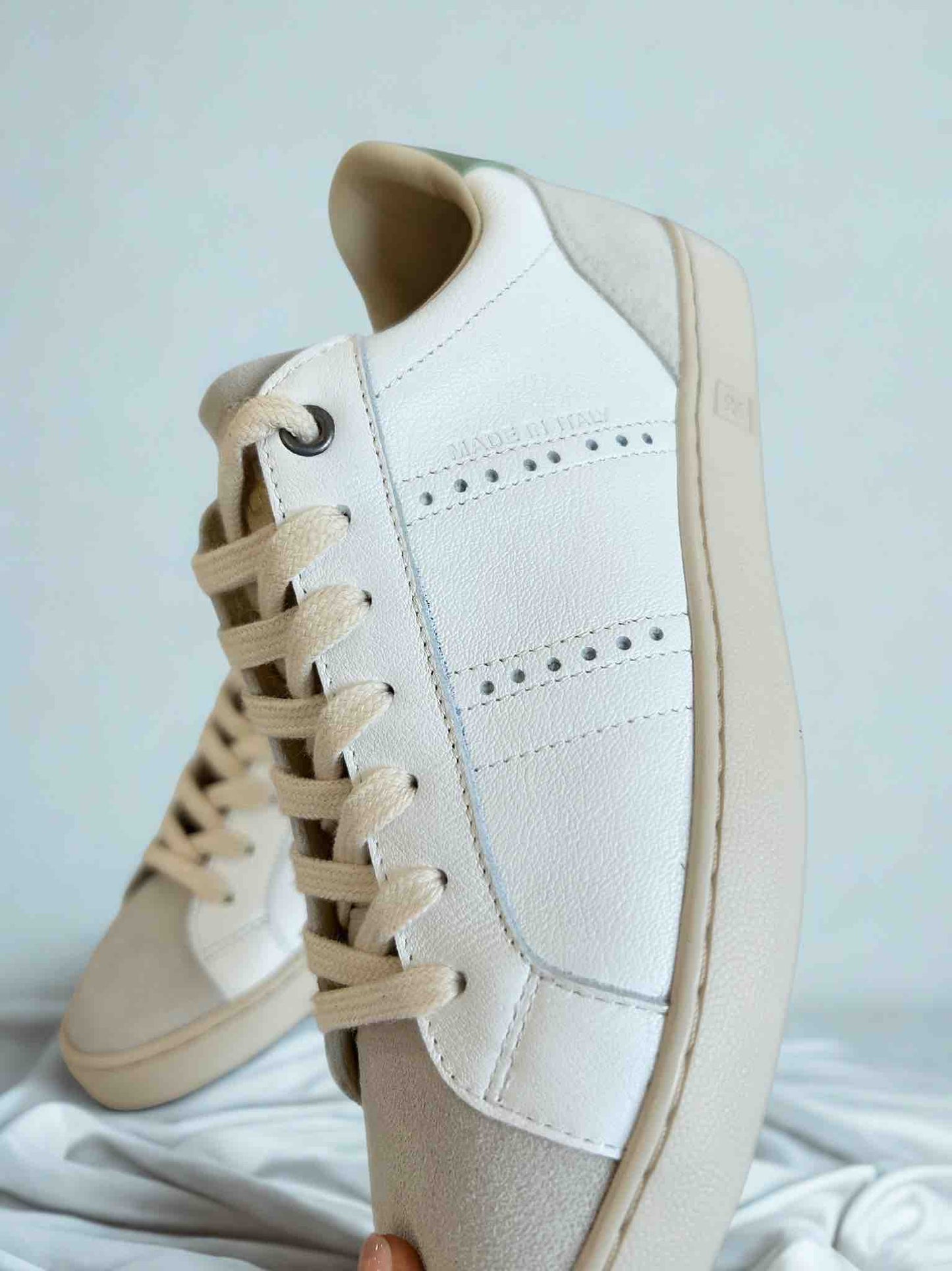ODILE D WOMEN'S CALF LEATHER SNEAKER - WHITE/GREEN