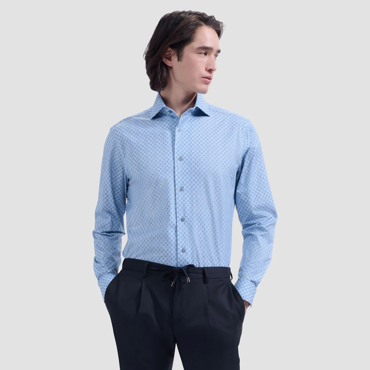 CIRCLE PRINT 8 WAY STRETCH SHIRT - AIR BLUE