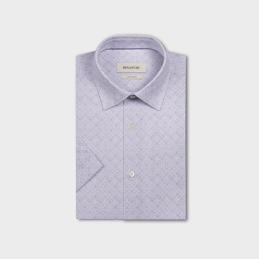 GEOMETRIC FLOWER PRINT 8 WAY STRETCH SHORT SLEEVE SHIRT - IVORY