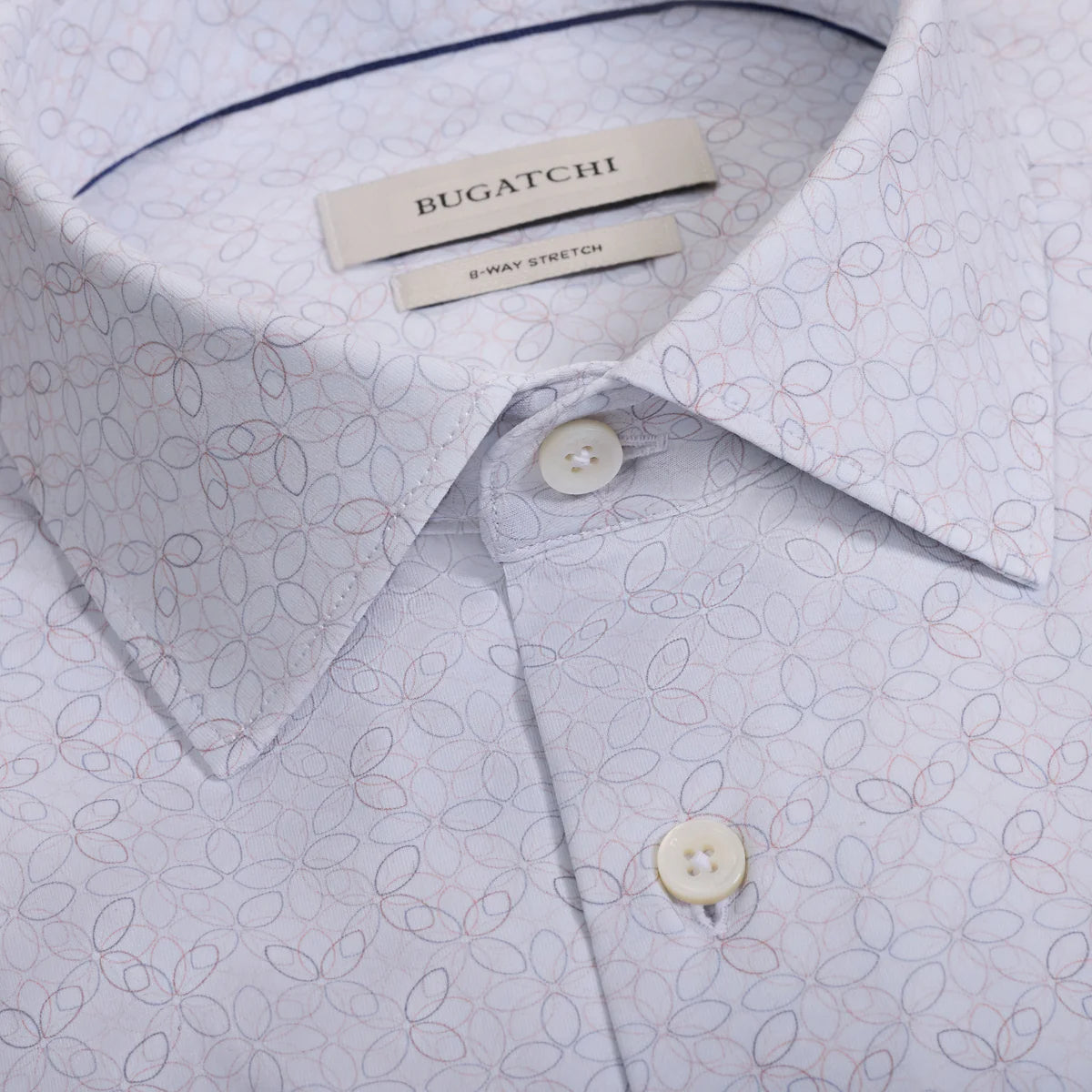 GEOMETRIC FLOWER PRINT 8 WAY STRETCH SHORT SLEEVE SHIRT - IVORY