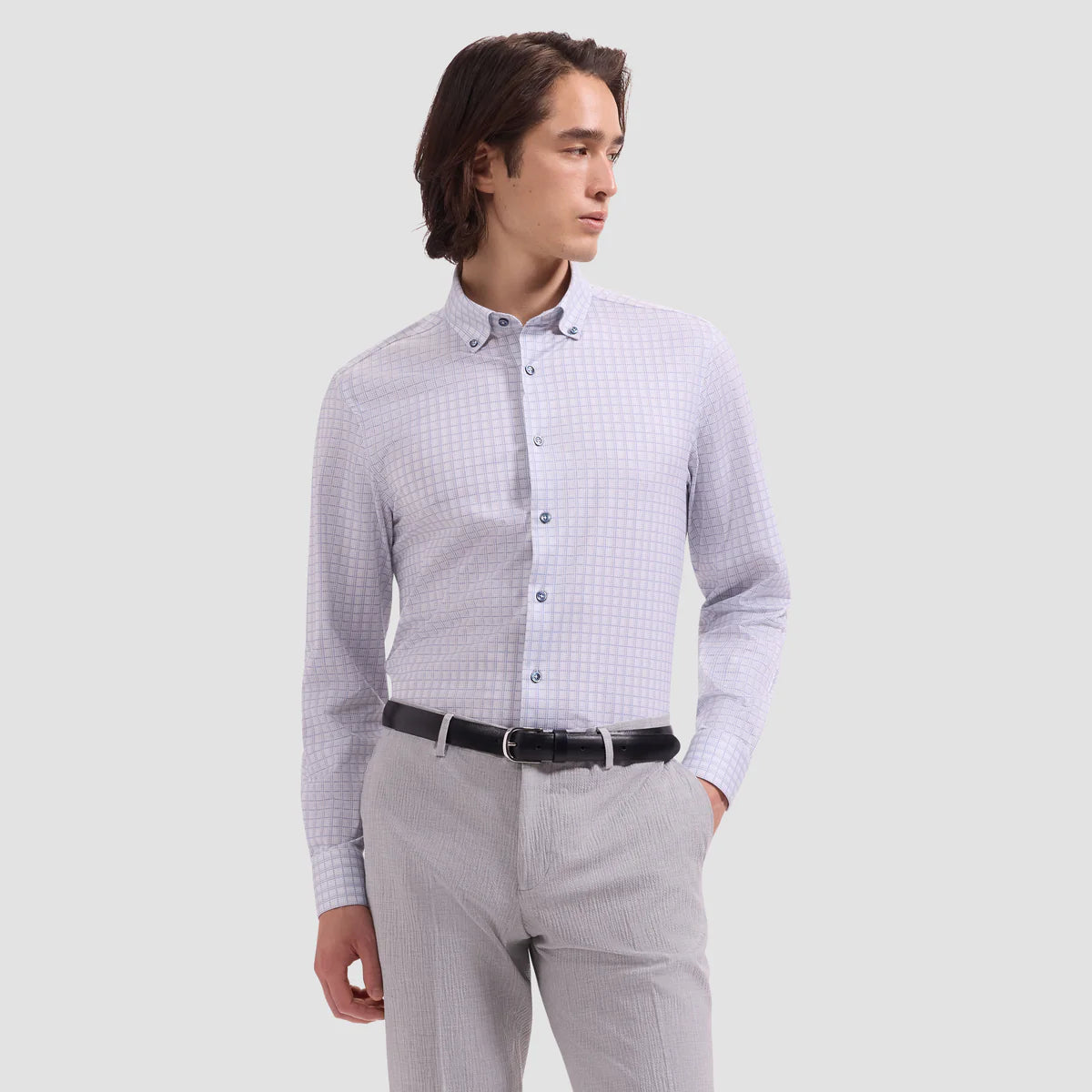 HOUNDSTOOTH CHECK 8 WAY STRETCH SHIRT - LIMESTONE