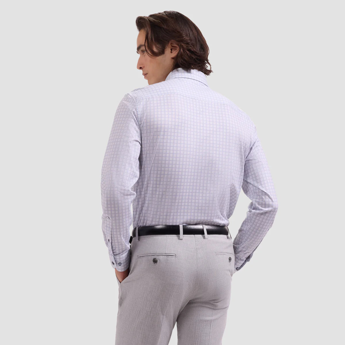 HOUNDSTOOTH CHECK 8 WAY STRETCH SHIRT - LIMESTONE