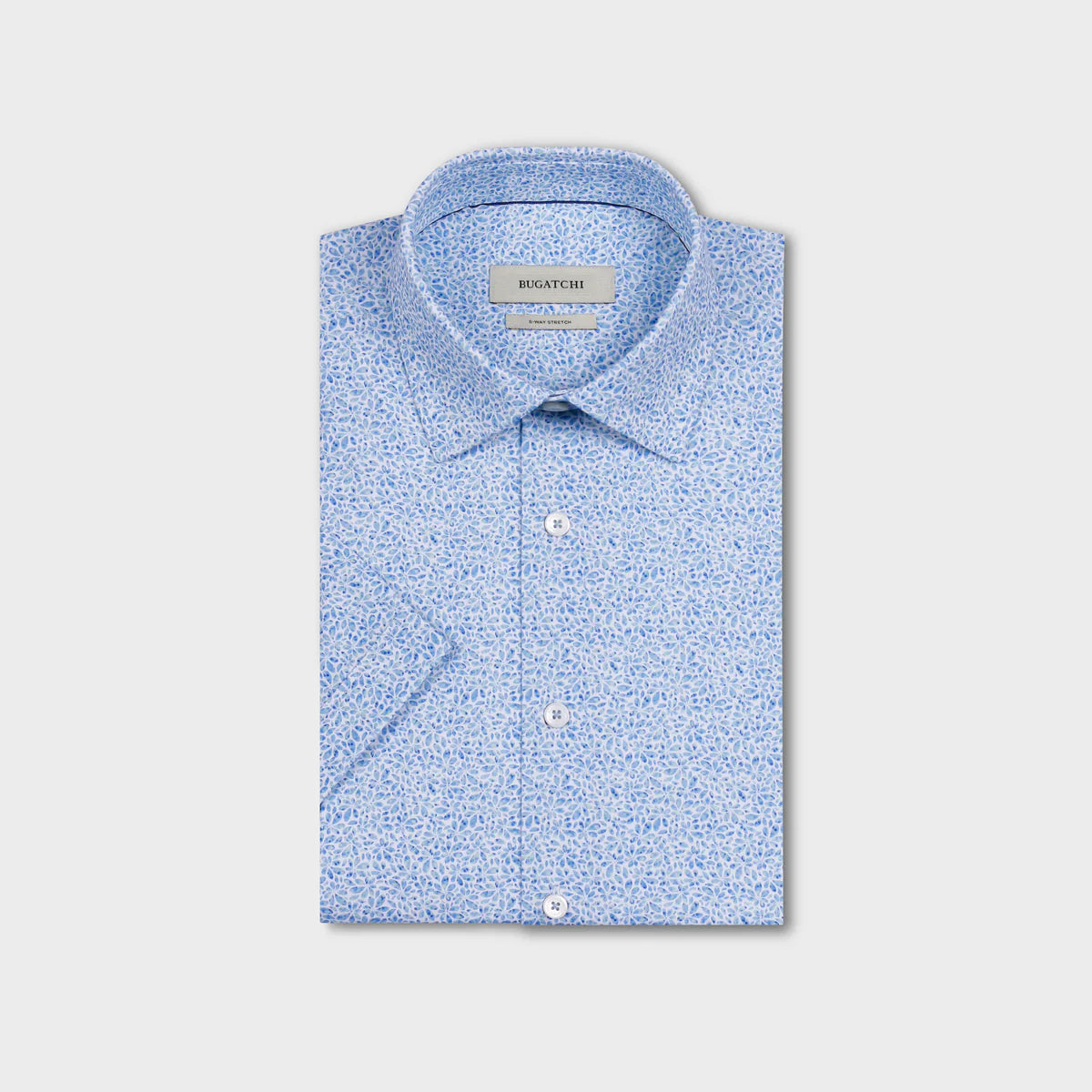 BLUE FLOWER PRINT 8 WAY STRETCH SHORT SLEEVE SHIRT - BALTIC