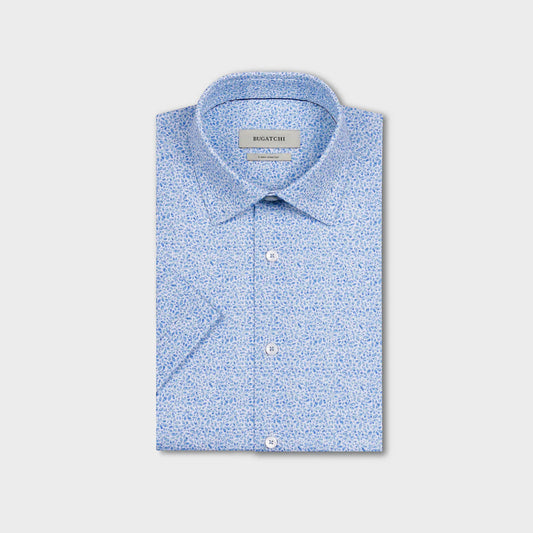BLUE FLOWER PRINT 8 WAY STRETCH SHORT SLEEVE SHIRT - BALTIC