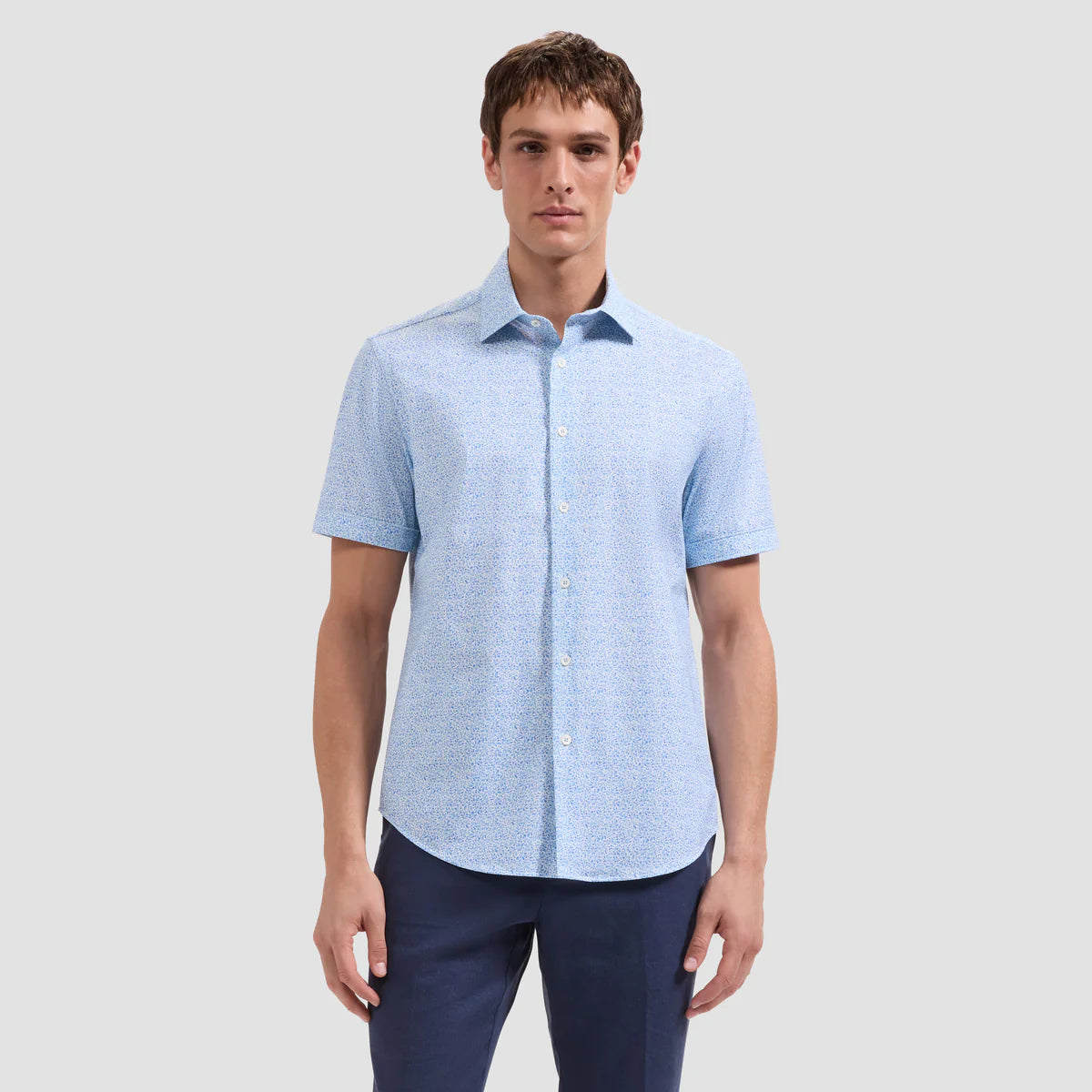BLUE FLOWER PRINT 8 WAY STRETCH SHORT SLEEVE SHIRT - BALTIC