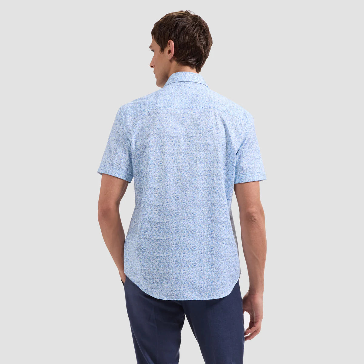 BLUE FLOWER PRINT 8 WAY STRETCH SHORT SLEEVE SHIRT - BALTIC