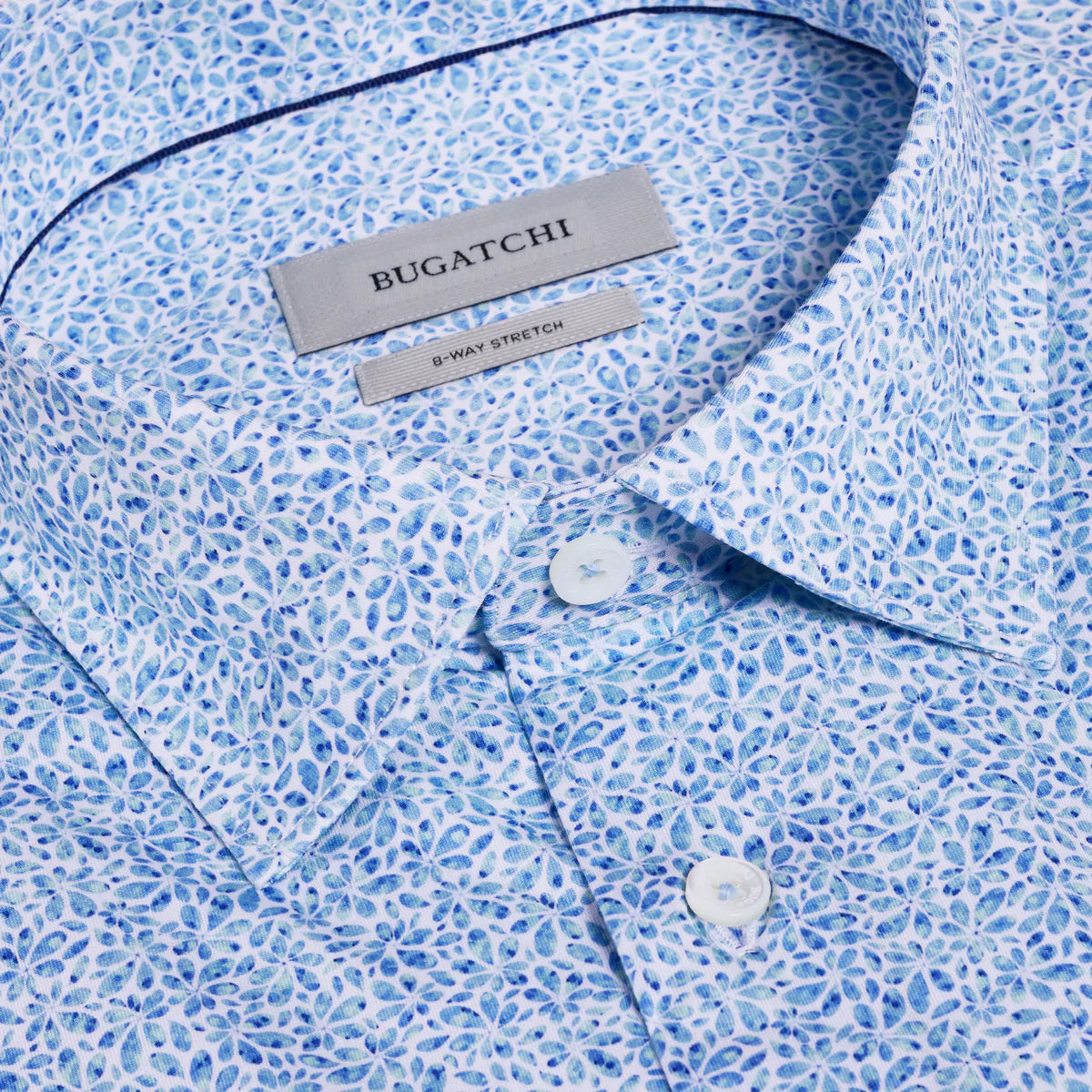 BLUE FLOWER PRINT 8 WAY STRETCH SHORT SLEEVE SHIRT - BALTIC