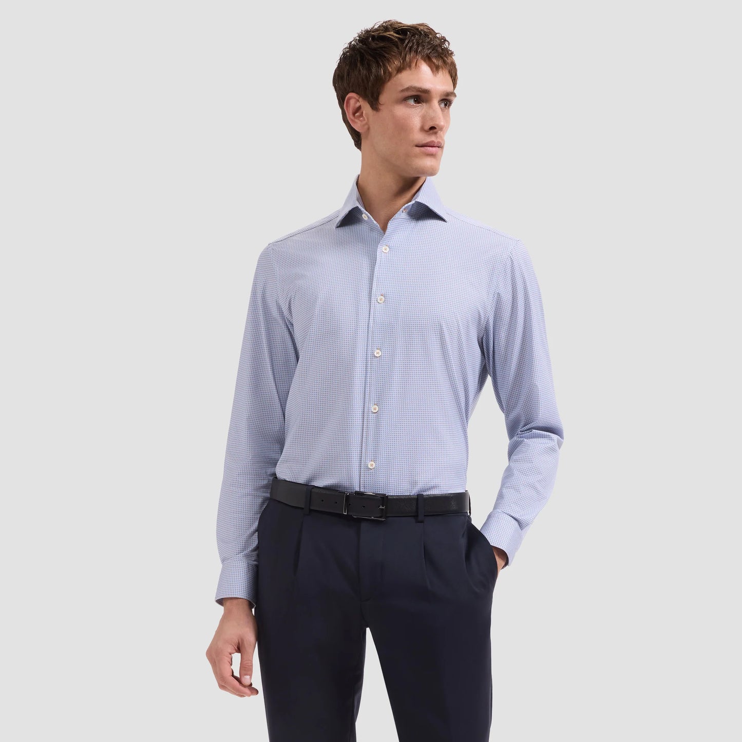 SMALL GEOMETRIC PRINT 8 WAY STRETCH SHIRT - SAND