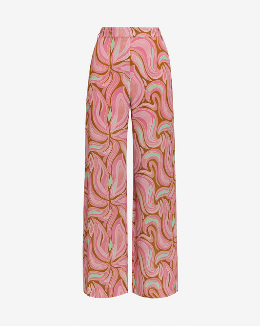 MARBLE GEORGETTE TROUSERS - PINK/BROWN/MINT