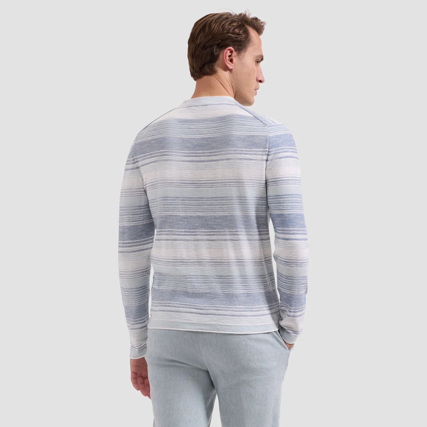 STRIPED COTTON LONG SLEEVE CREW NECK PULLOVER - COBALT