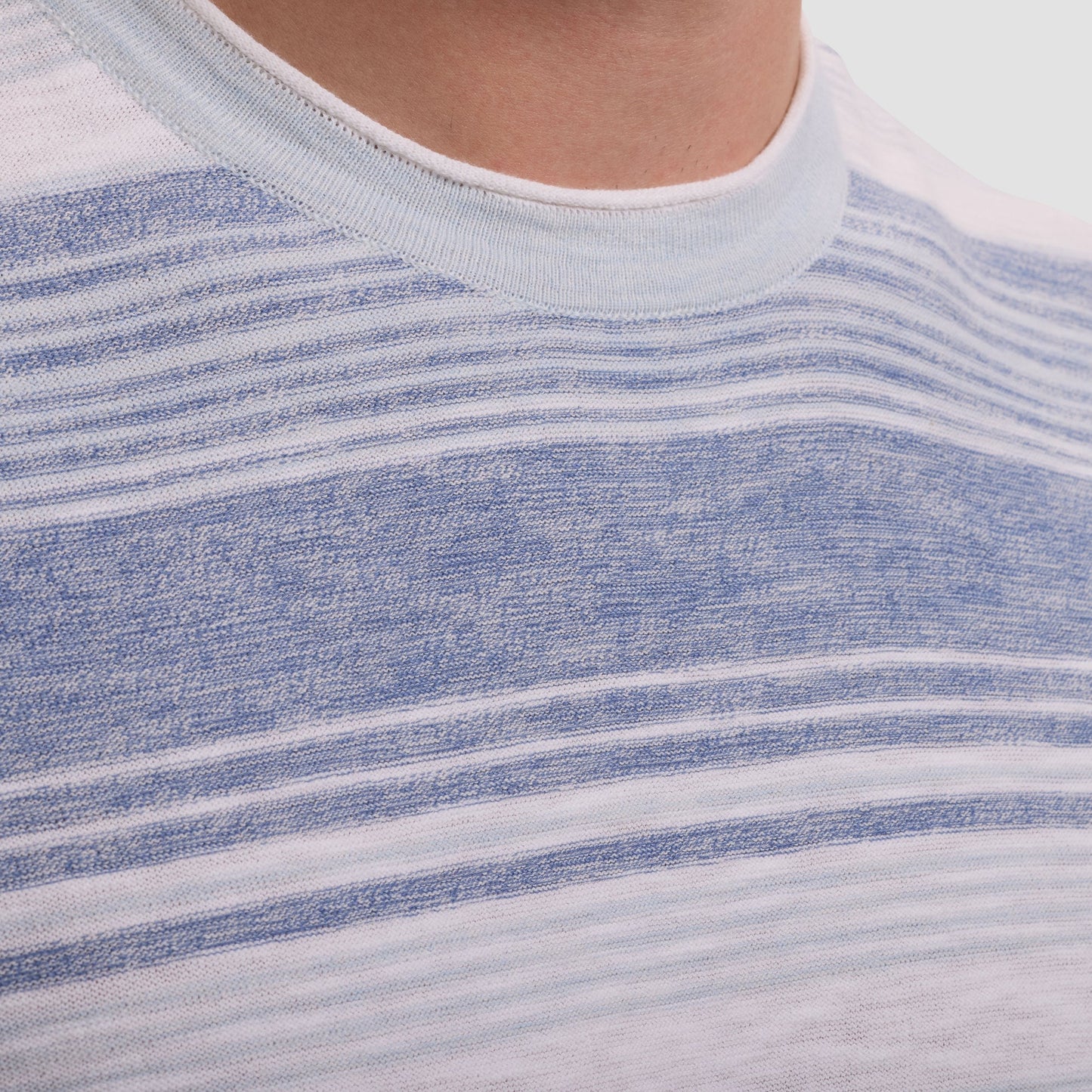 STRIPED COTTON LONG SLEEVE CREW NECK PULLOVER - COBALT