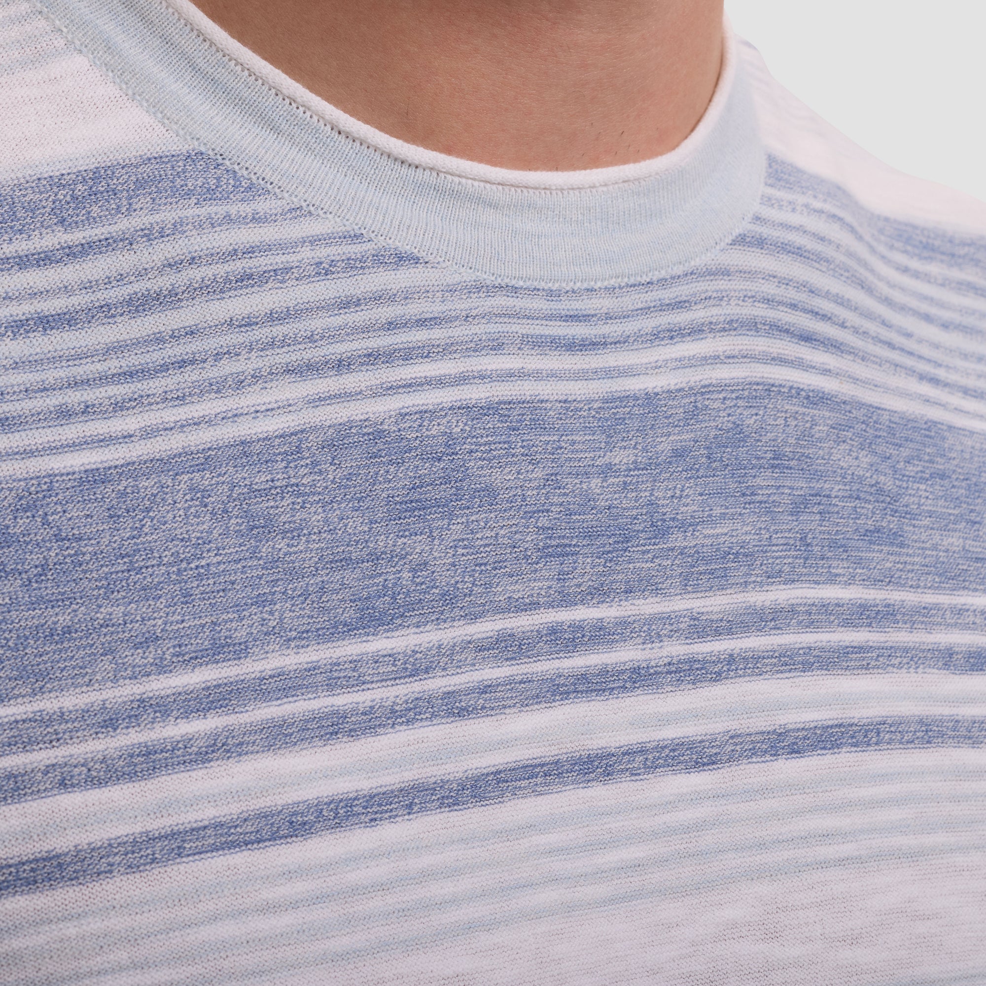 STRIPED COTTON LONG SLEEVE CREW NECK PULLOVER - COBALT