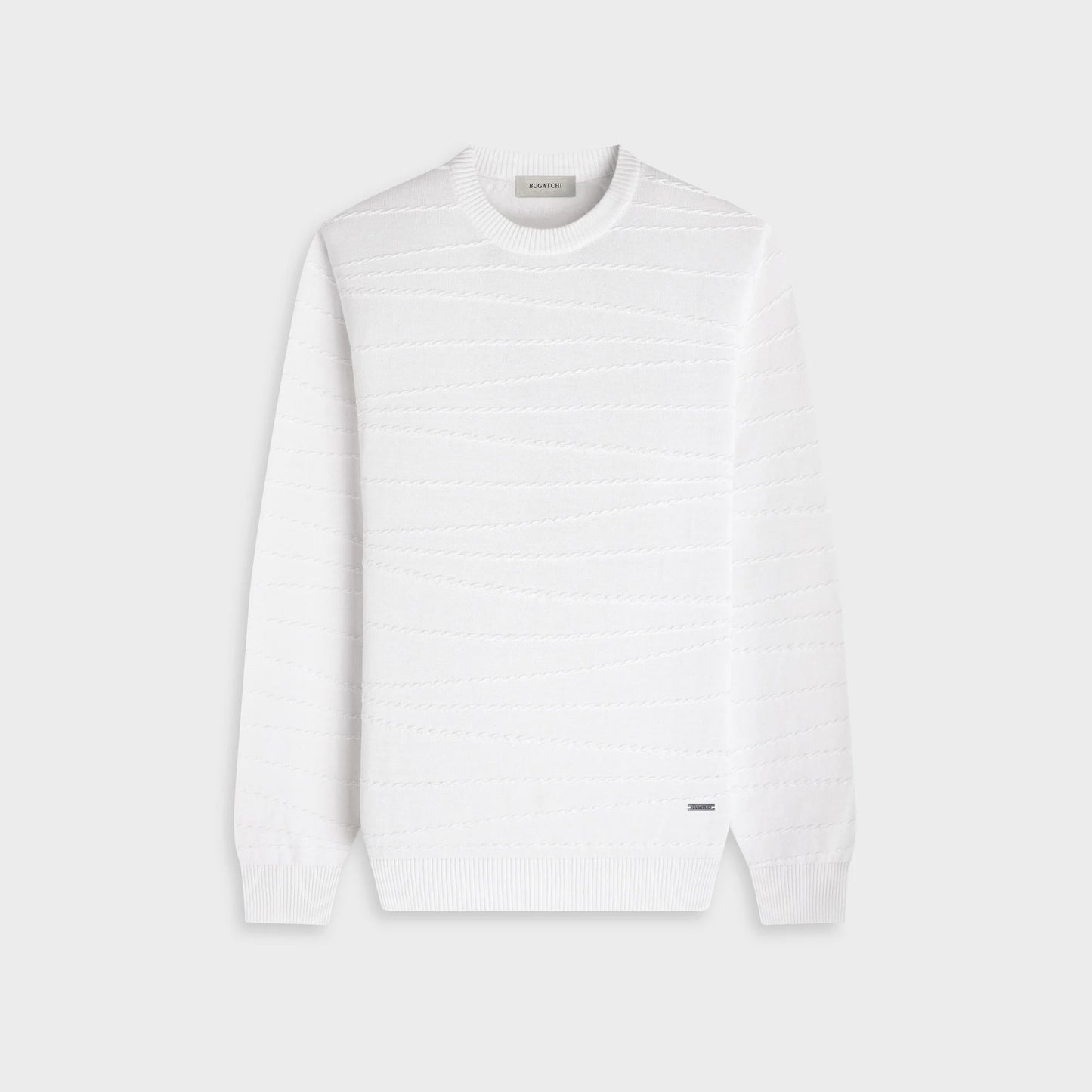 EMBROIDERED STRIPE COTTON SILK CREW NECK PULLOVER - CHALK