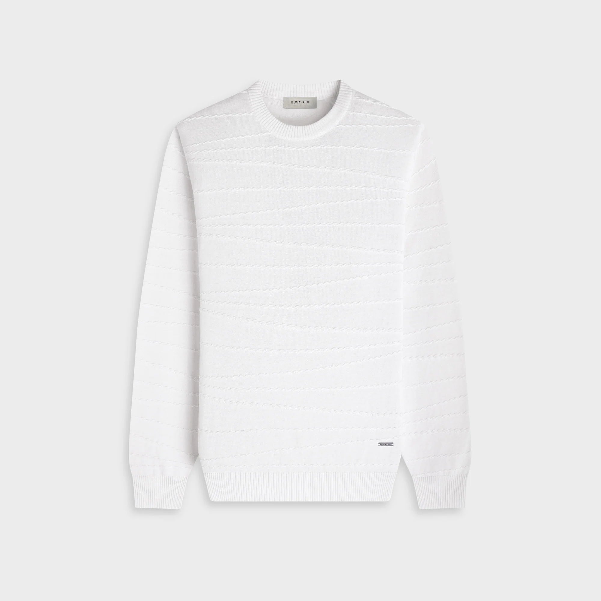 EMBROIDERED STRIPE COTTON SILK CREW NECK PULLOVER - CHALK