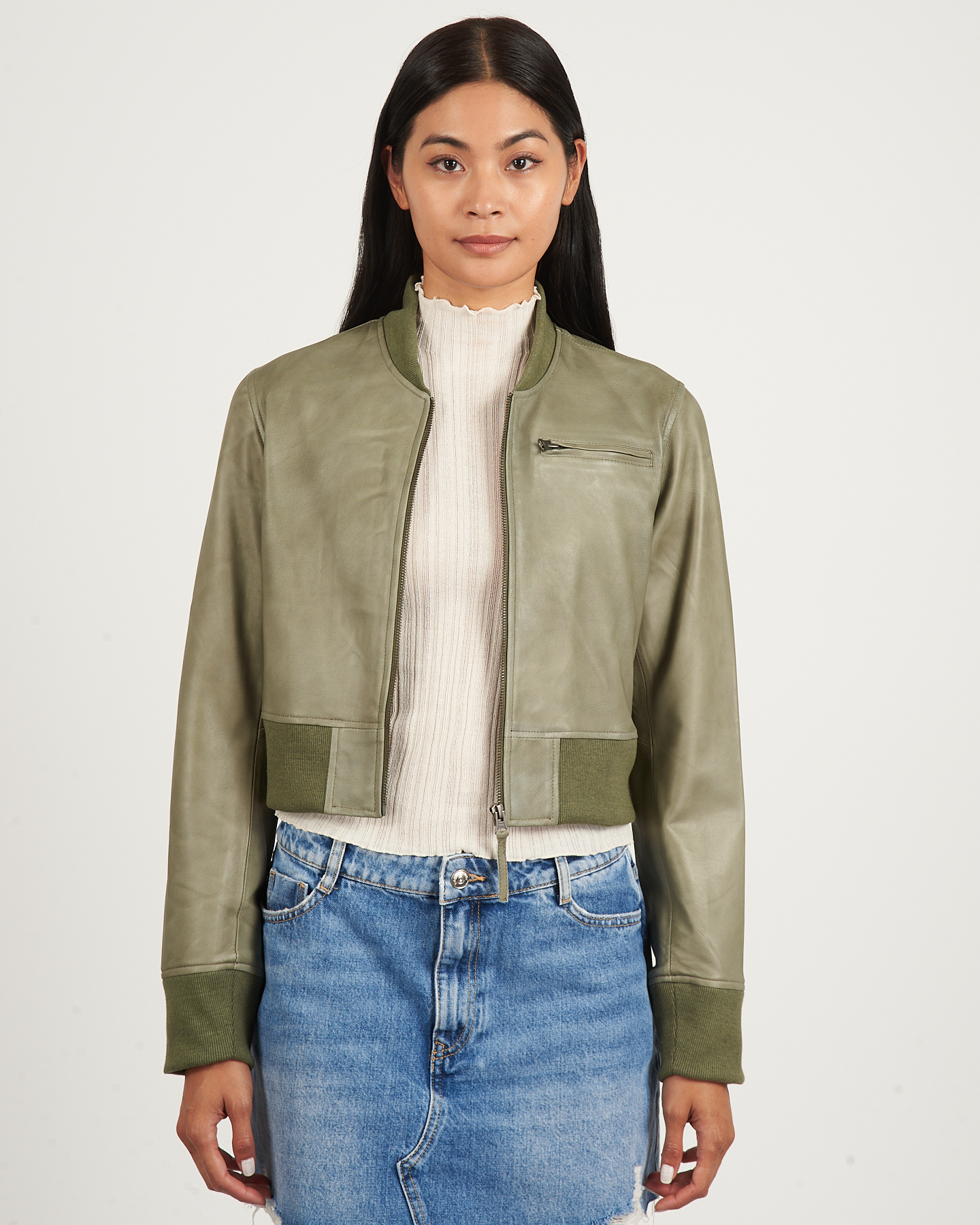 COLLINS PATINA LEATHER JACKET - ARMY