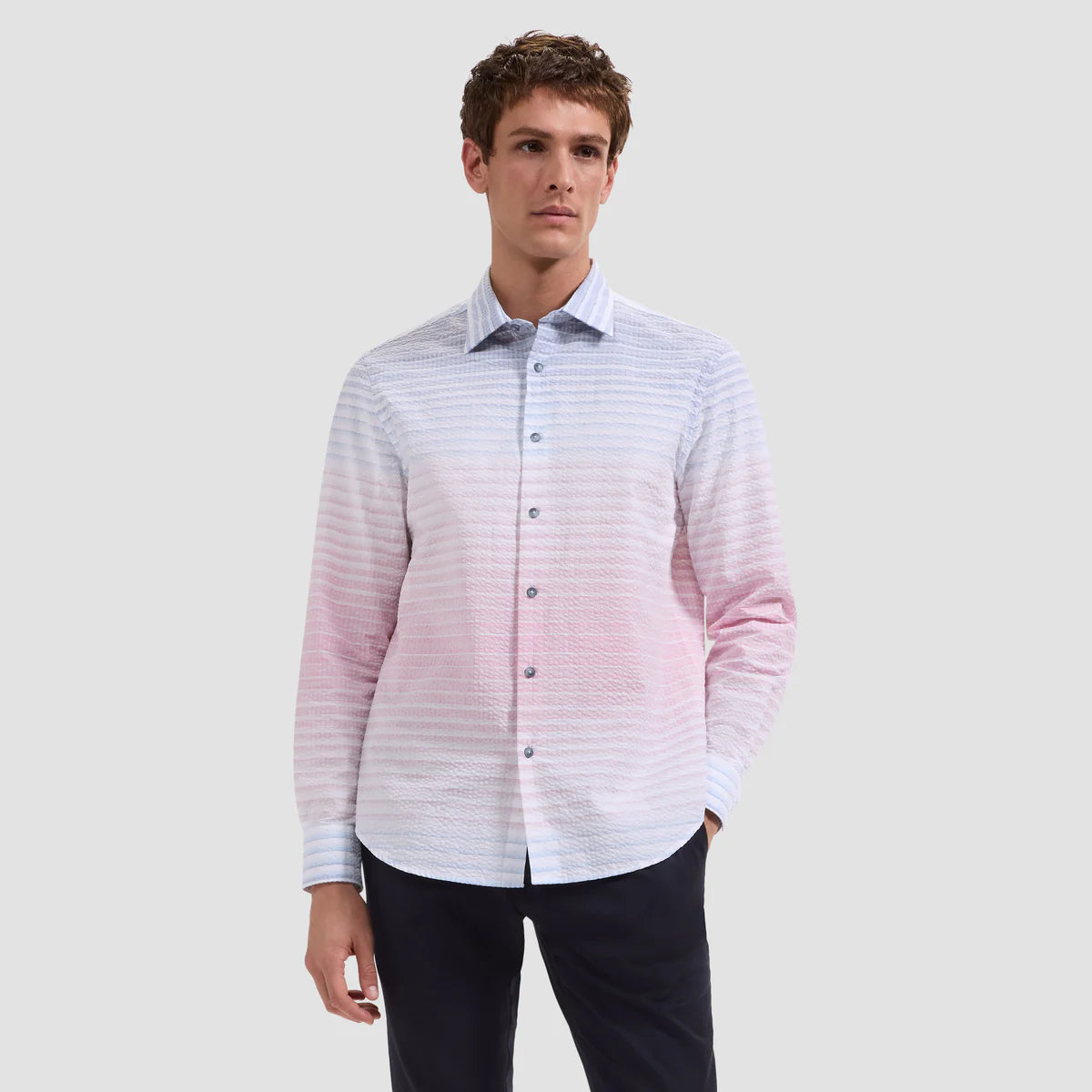 OMBRE CHECK SEERSUCKER SHAPED FIT SHIRT - DUSTY PINK