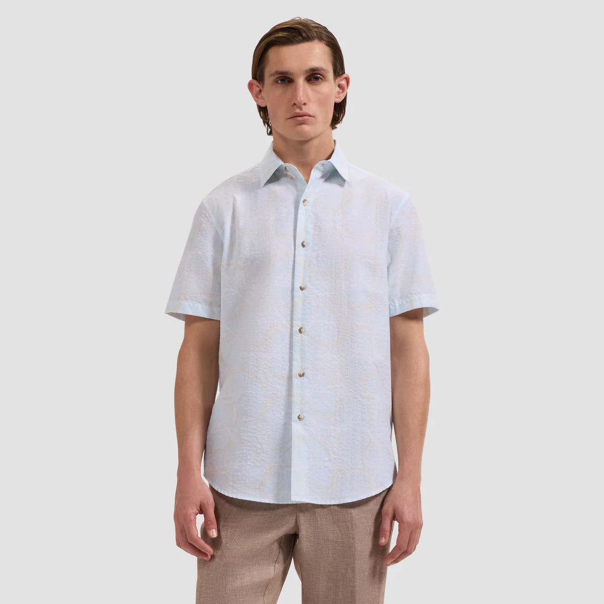ABSTRACT PRINT SEERSUCKER SHORT SLEEVE SHIRT - SEA SPRAY