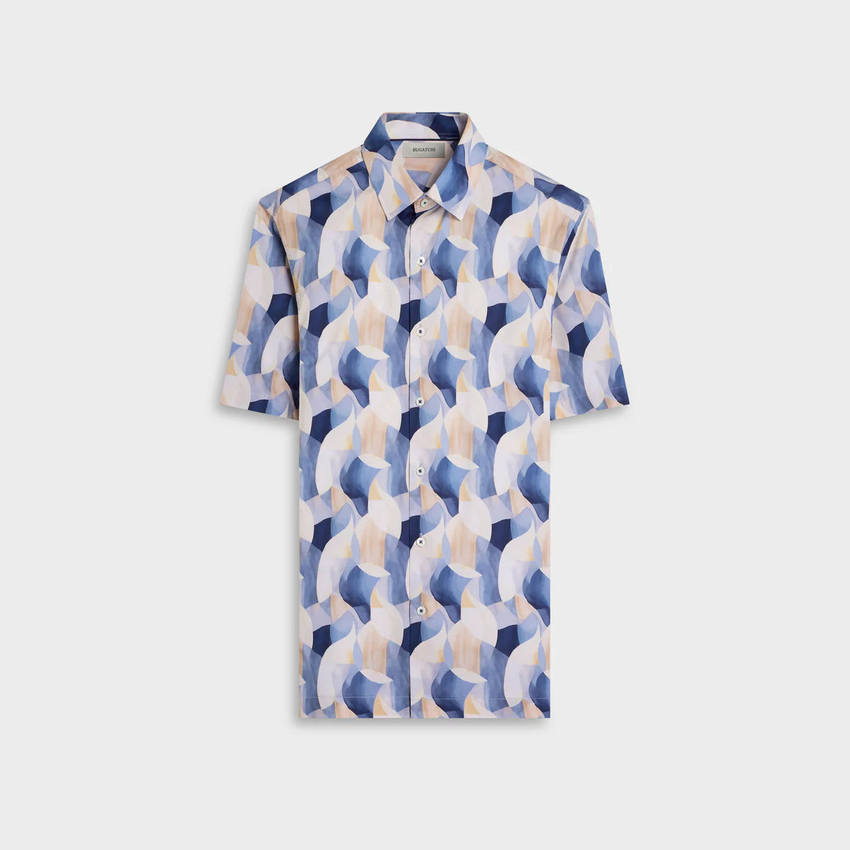 ABSTRACT PRINT COTTON SHAPED FIT SHORT SLEEVE SHIRT - COBALT