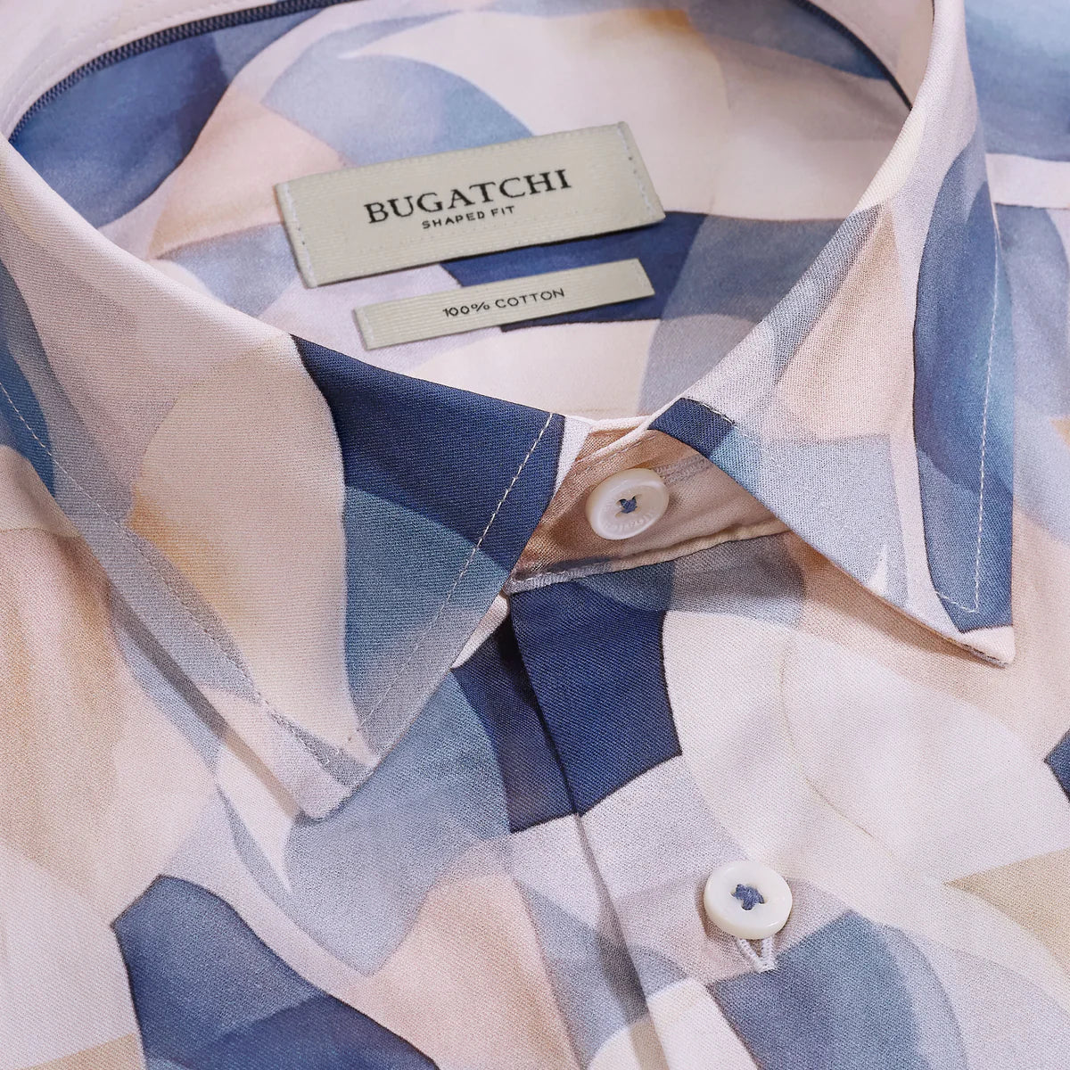ABSTRACT PRINT COTTON SHAPED FIT SHORT SLEEVE SHIRT - COBALT