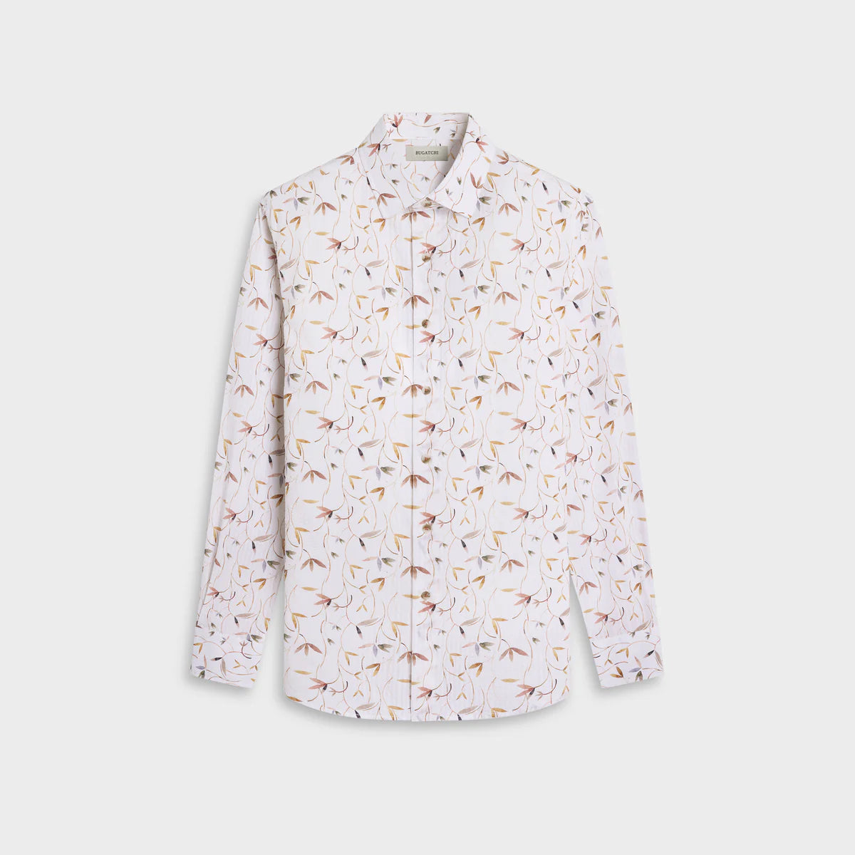BOTANICAL PRINT SEERSUCKER SHAPED FIT SHIRT - WHITE