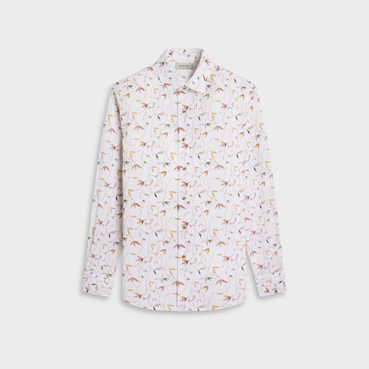 BOTANICAL PRINT SEERSUCKER SHAPED FIT SHIRT - WHITE