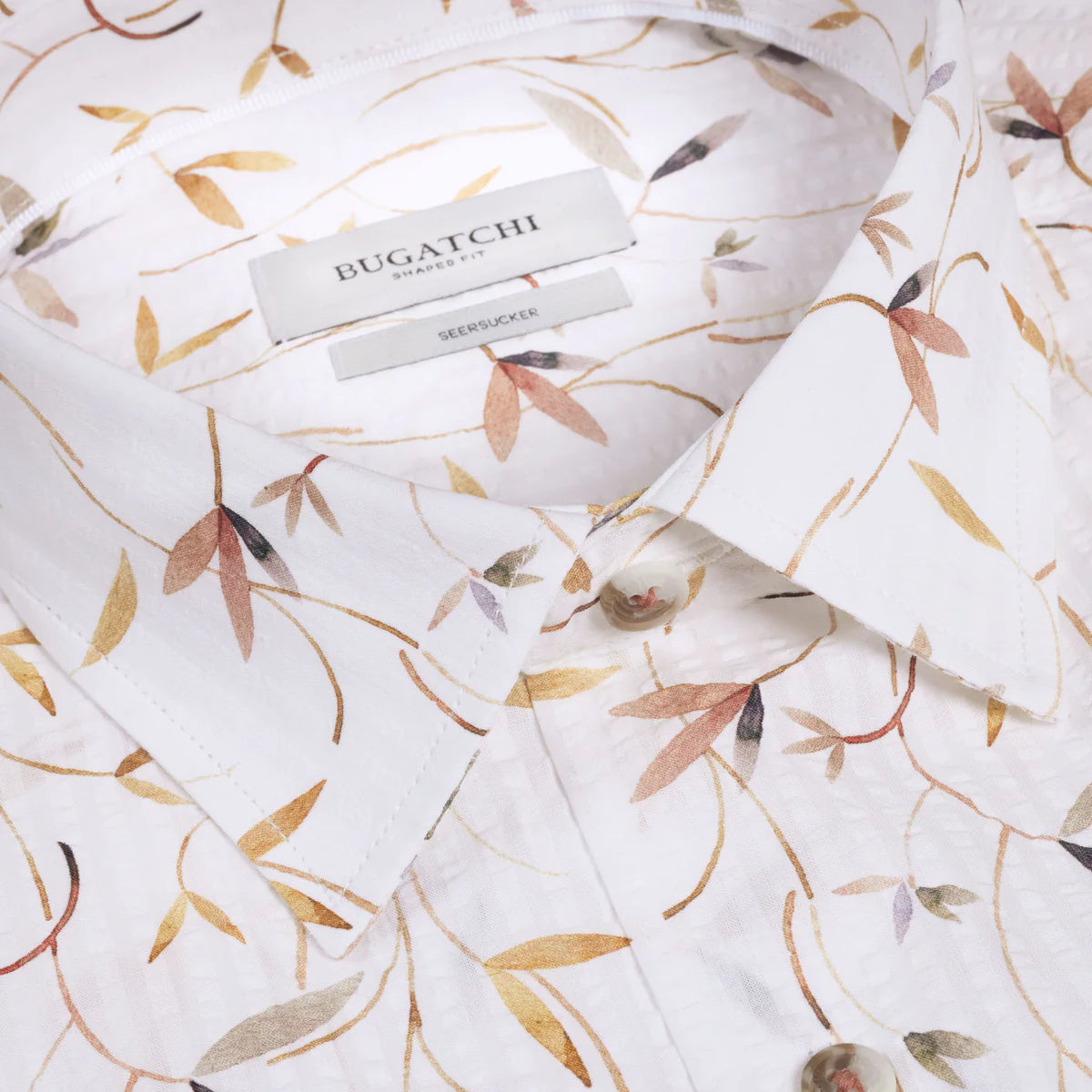 BOTANICAL PRINT SEERSUCKER SHAPED FIT SHIRT - WHITE