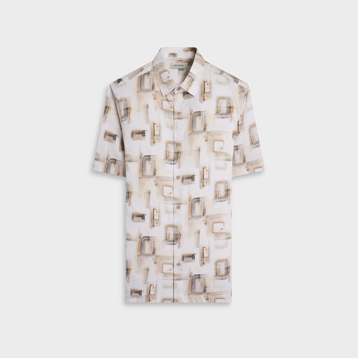 ABSTRACT PRINT SHORT SLEEVE SHAPED FIT SHIRT - DESERT