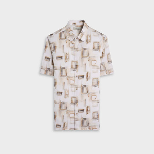 ABSTRACT PRINT SHORT SLEEVE SHAPED FIT SHIRT - DESERT
