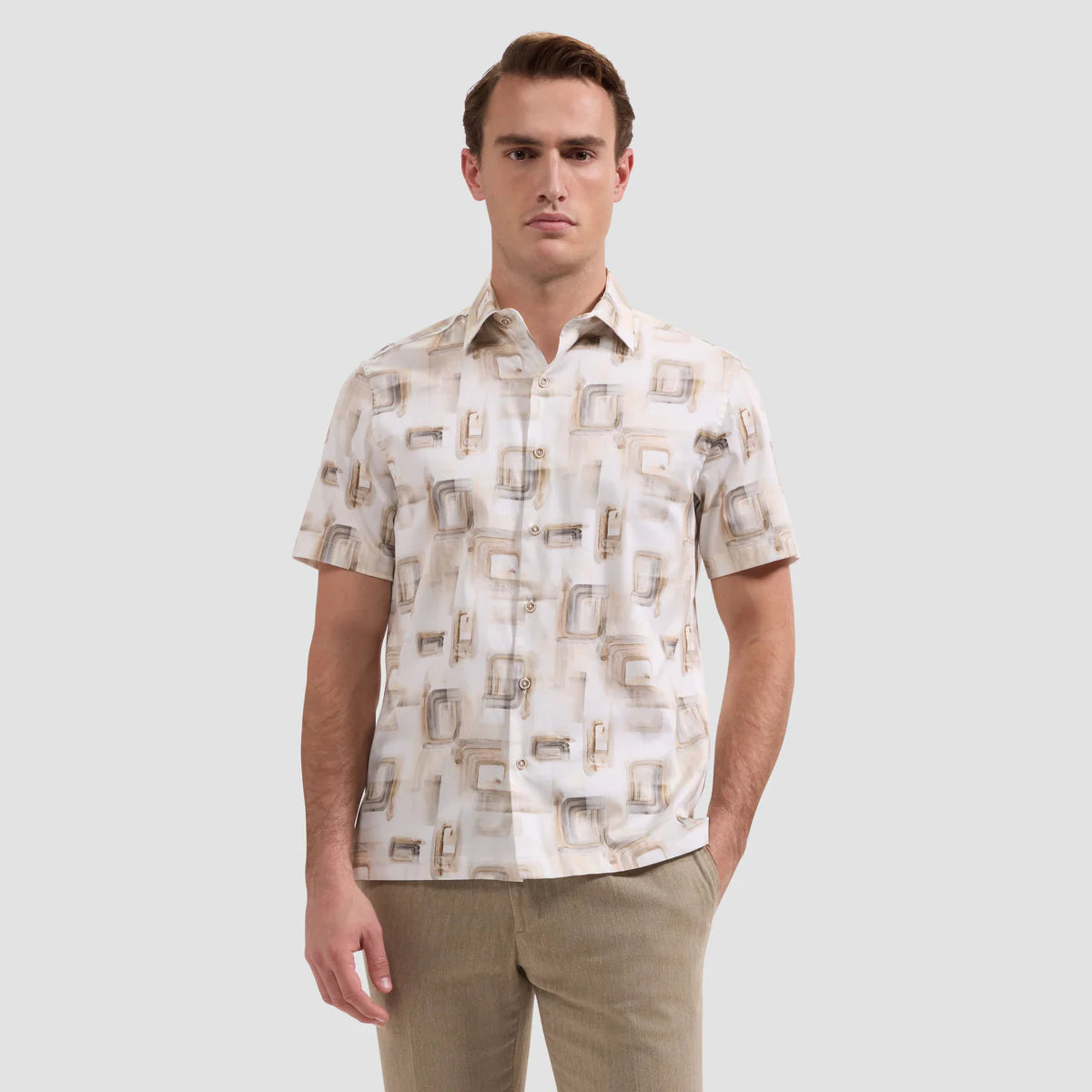 ABSTRACT PRINT SHORT SLEEVE SHAPED FIT SHIRT - DESERT