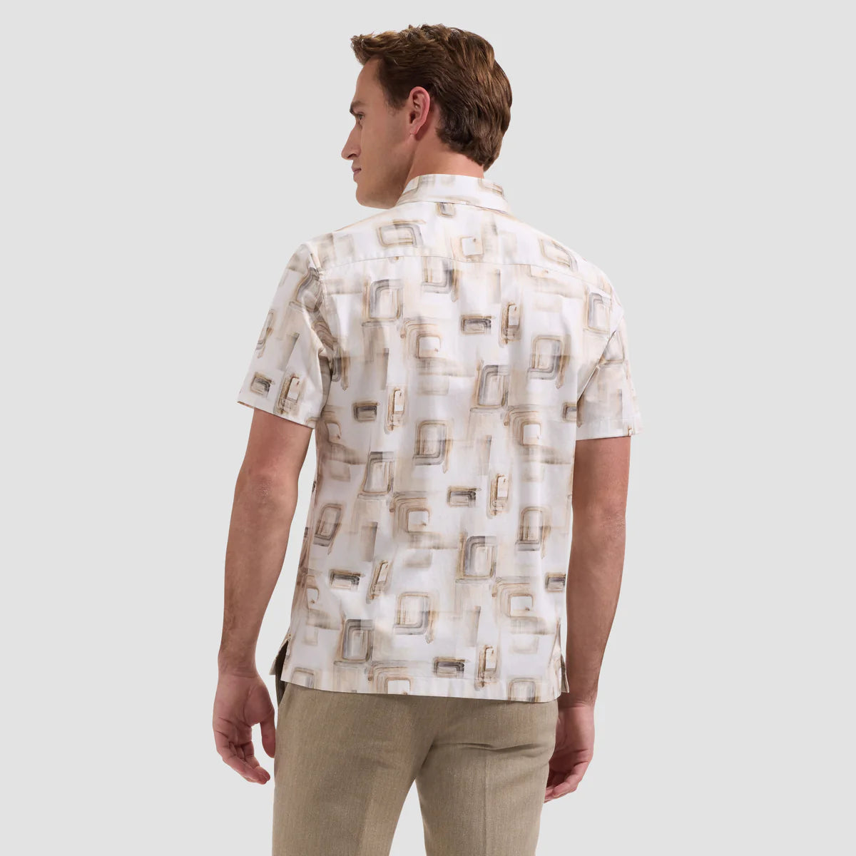 ABSTRACT PRINT SHORT SLEEVE SHAPED FIT SHIRT - DESERT