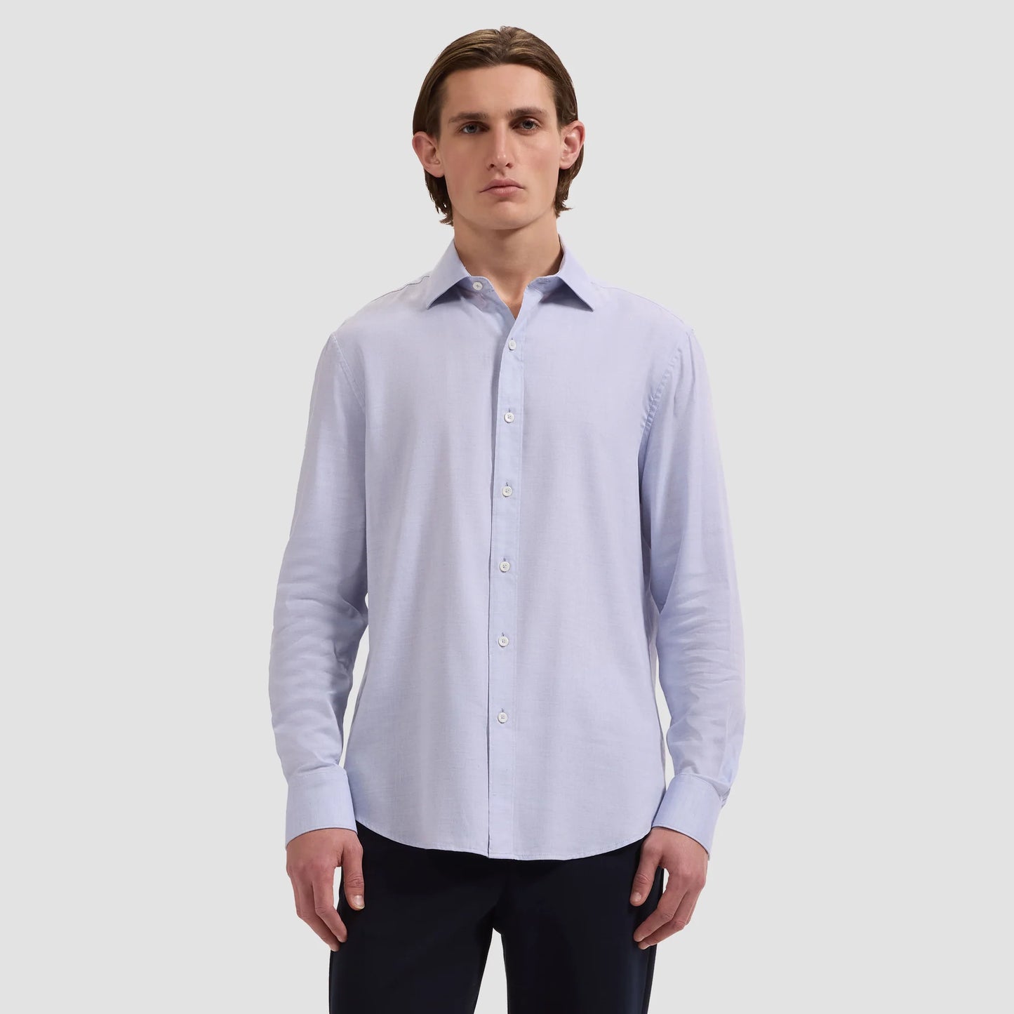 SOLID COTTON VISCOSE SILK SHAPED FIT SHIRT - AIR BLUE