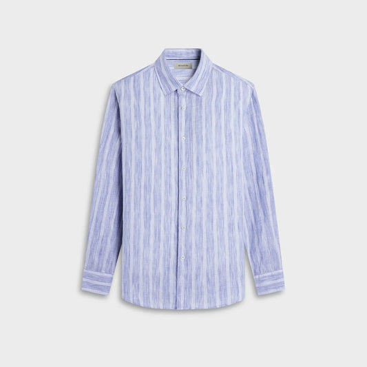 TEXTURED STRIPE FINE LINEN SHAPED FIT SHIRT - CLASSIC BLUE
