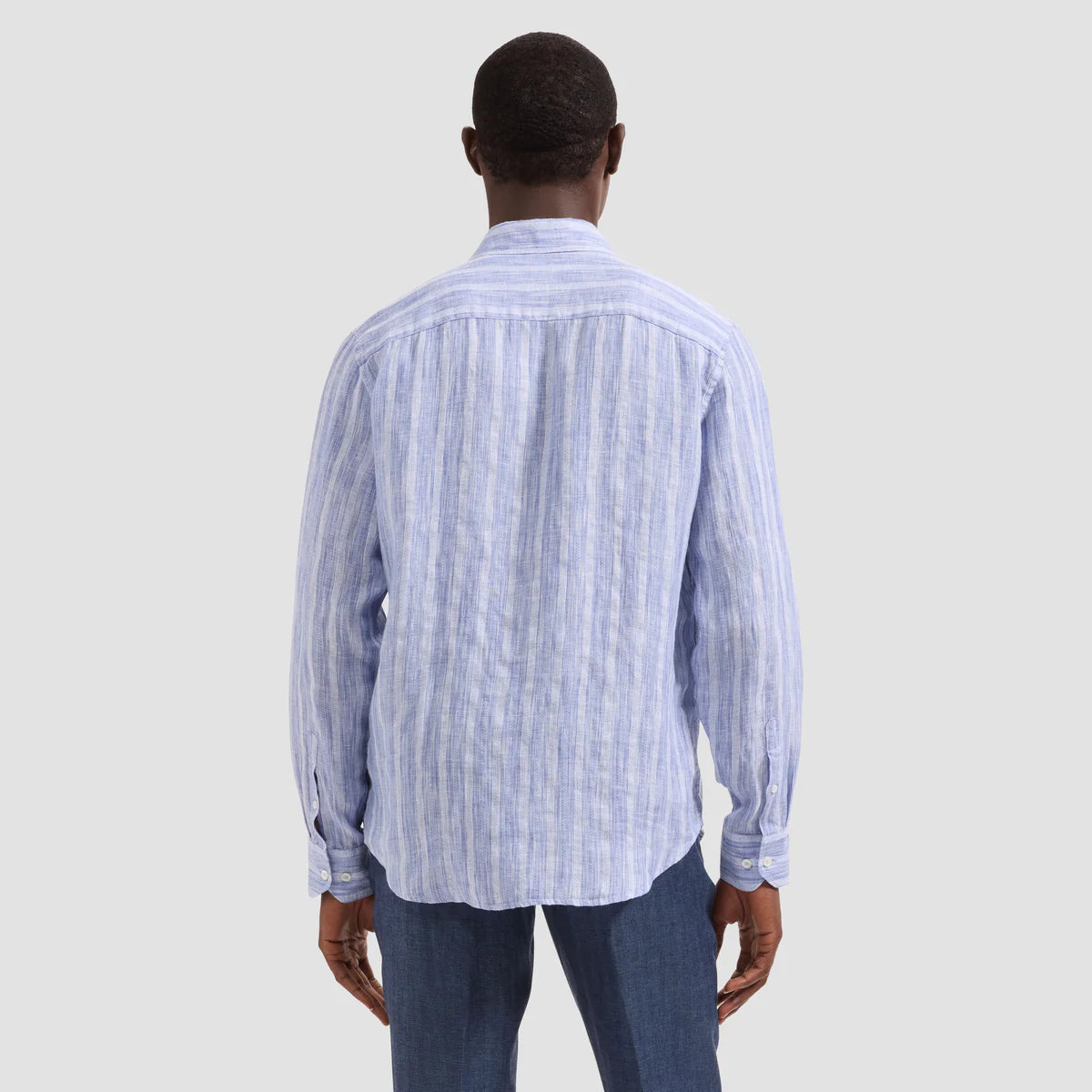 TEXTURED STRIPE FINE LINEN SHAPED FIT SHIRT - CLASSIC BLUE