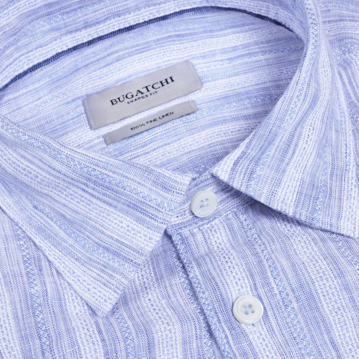 TEXTURED STRIPE FINE LINEN SHAPED FIT SHIRT - CLASSIC BLUE