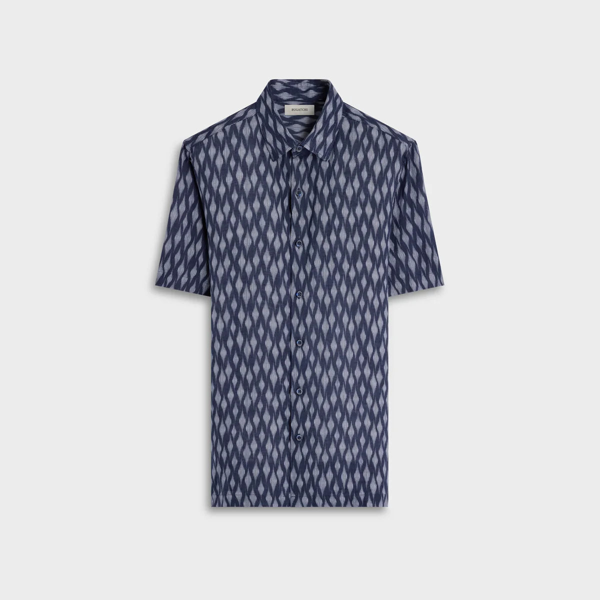 TEXTURED PRINT FINE LINEN SHAPED FIT SHORT SLEEVE SHIRT - NAVY