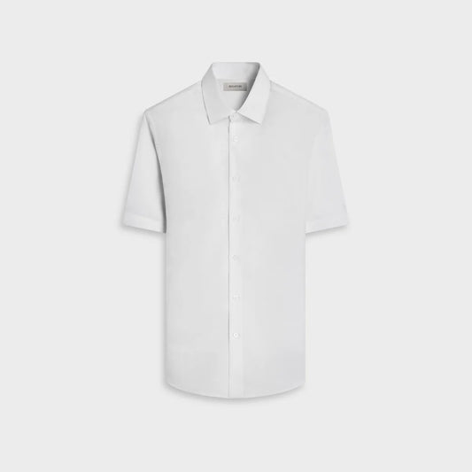 TONAL COTTON LINEN SHAPED FIT SHORT SLEEVE SHIRT - WHITE