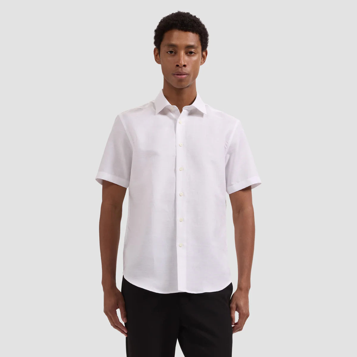 two palms short-sleeve linen collared dress TONAL COTTON LINEN SHAPED FIT SHORT SLEEVE SHIRT