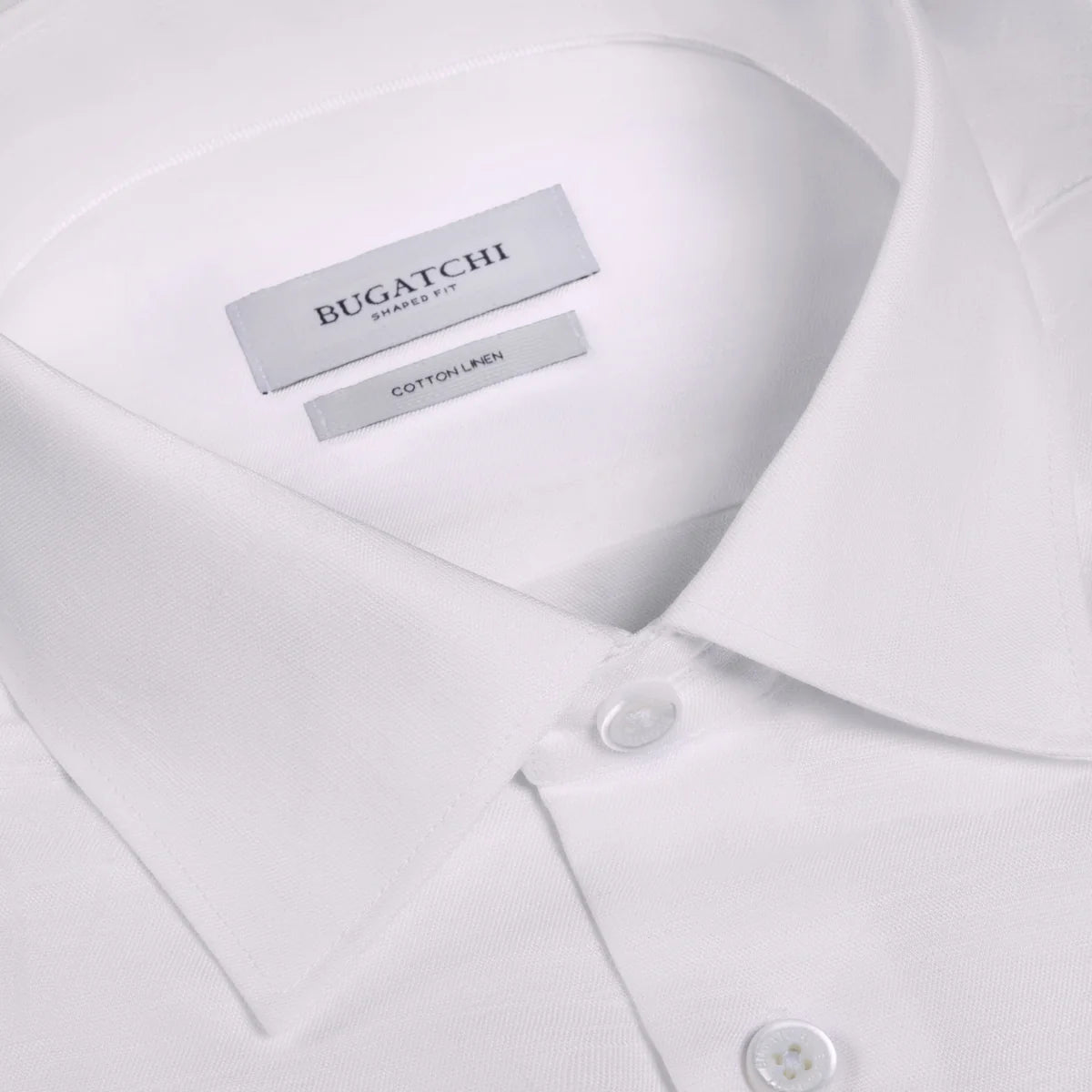 TONAL COTTON LINEN SHAPED FIT SHORT SLEEVE SHIRT - WHITE