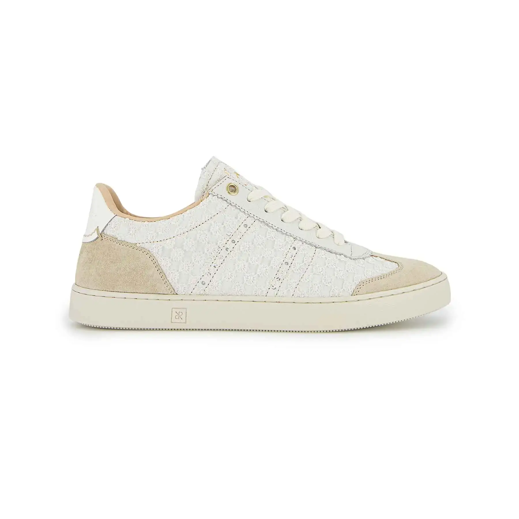 JUDY DO COUTURE WOMEN'S LEATHER SUEDE AND LACE  SNEAKER - WHITE/BEIGE