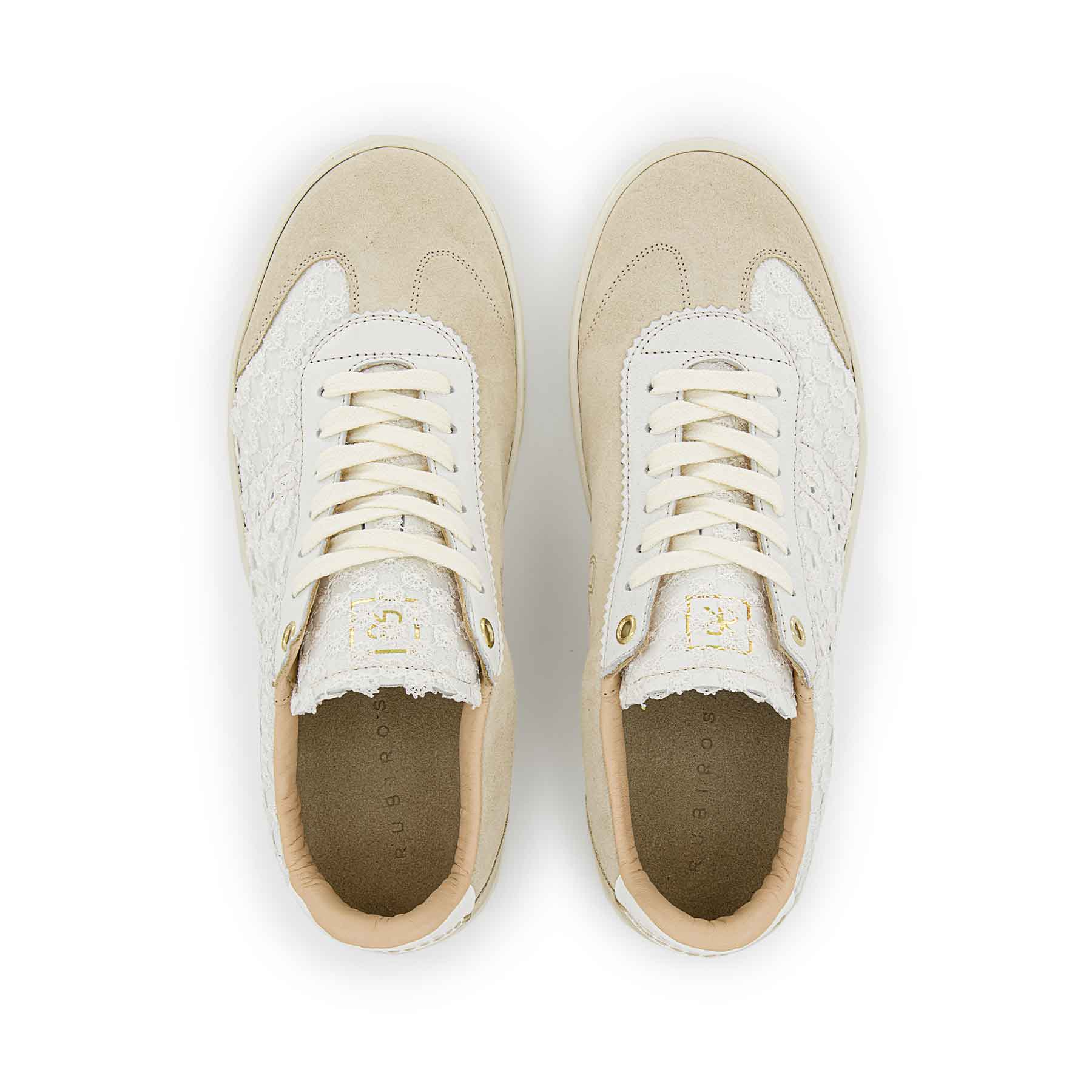 JUDY DO COUTURE WOMEN'S LEATHER SUEDE AND LACE  SNEAKER - WHITE/BEIGE